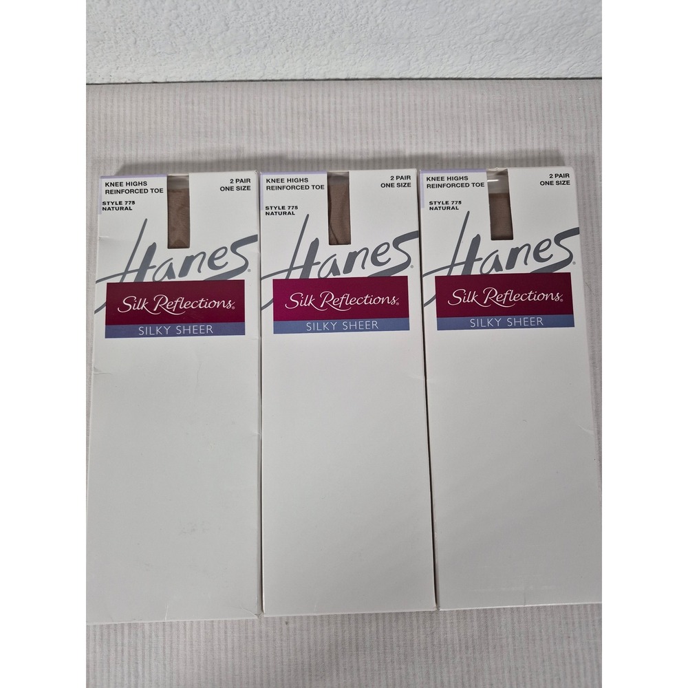 Hanes Silk Reflections Silky Sheer Knee Highs Reinforced Toe Natural 6 Pairs